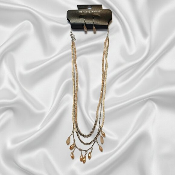 Ashley Stewart Necklace and Earring Set NWT Peach and Silver Fashion Jewelry - Picture 5 of 11